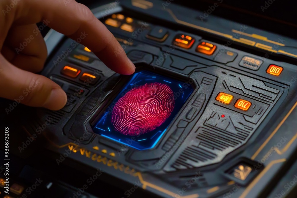 Poster close up of a hand interacting with a futuristic control panel illustrating the seamless integration