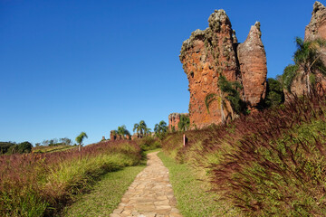 sandstone geological monuments, or Arenitos, in Vila Velha State Park. Ponta Grossa, Parana, Brazil