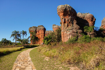 sandstone geological monuments, or Arenitos, in Vila Velha State Park. Ponta Grossa, Parana, Brazil