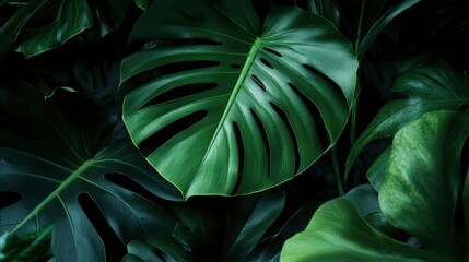 closeup nature view of green leaf in garden, dark wallpaper concept, nature background, tropical leaf , ai