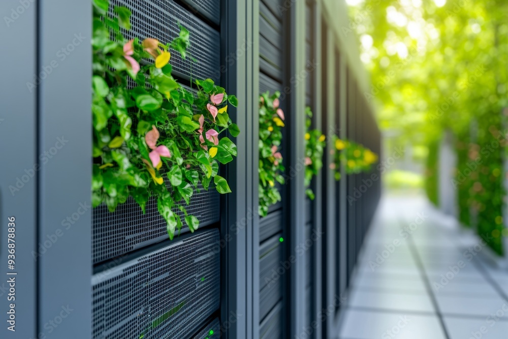 Aufkleber modern data center with vertical green wall symbolizing the integration of sustainable technology wi