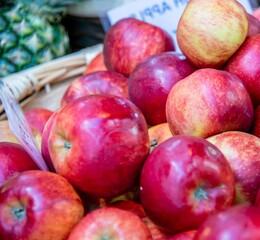 Apples at the market display stall