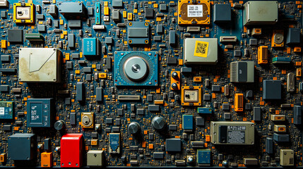 A detailed view reveals the intricate arrangement of electronic components on a printed circuit board highlighting the complexity and technology involved in modern electronics