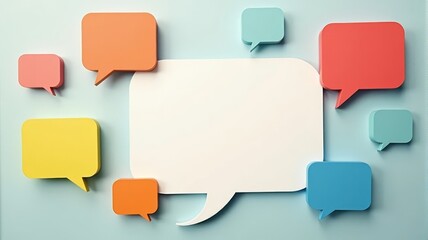 Colorful Speech Bubbles on Light Blue Background - Communication and Conversation Concept Illustration