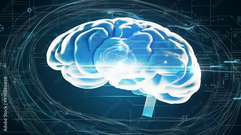Poster exploring the digital representation of the brain in futuristic technology