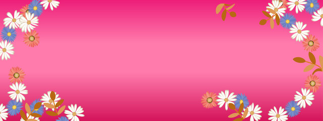 Illustration of beautiful blooming flowers isolated on pink background, copy space.