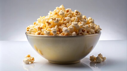 Bowl of popcorn isolated on background, Popcorn, snack, movie night, cinema, food, salty, buttery, crunchy, tasty, isolated