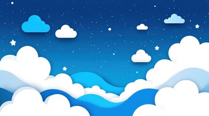 Enjoy a serene scene of bright blue skies and fluffy clouds, crafted with cheerful flat illustrations for a calming vibe.