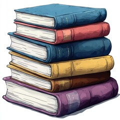 Stack of Six Vintage Books Illustration