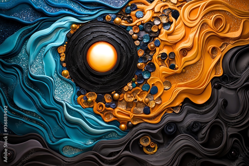 Poster An abstract artwork featuring flowing colors and textured swirls, evoking a sense of depth and movement.