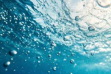 Air Bubbles Float Up Under Blue Water. Pure Water Wave, Oxygen Relaxation. Blue Water Textured on White Background..generative ai