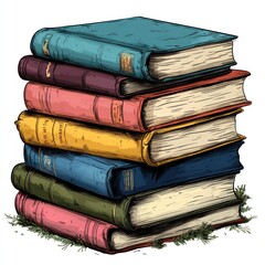 A Stack of Vintage Books Illustration