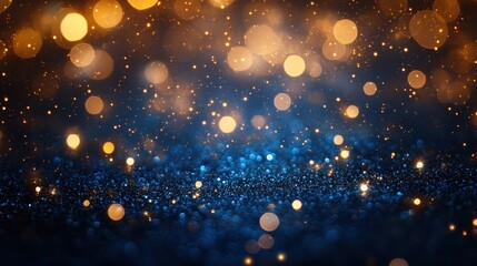 A blue and gold background with many small, bright, sparkling dots
