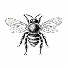Fototapeta premium Detailed Black and White Bee Illustration in Vintage Style for Nature Enthusiasts and Educational Use