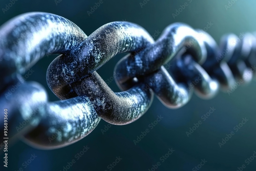 Poster close up of a rusted chain link symbolizing the resilience and enduring power of traditional and mod