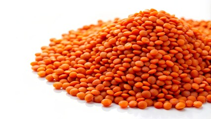 Small red orange lentils isolated on a white background, lentils, red lentils, orange lentils, legumes, pulses, healthy