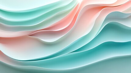 Obraz premium Summer colors in wavy sheets on a mint background. Abstract bright backdrop , ai