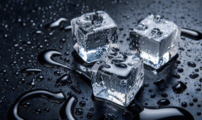 Three ice cubes on black background. 