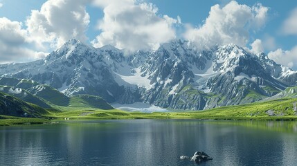 Picturesque Mountain Range Reflecting in Serene Lake