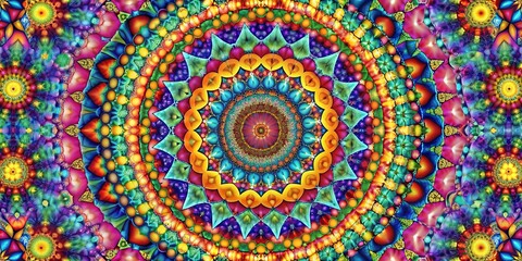 Vivid kaleidoscope pattern with geometric shapes and hypnotic circles , kaleidoscope, vivid colors, intricate