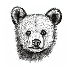 Fototapeta premium Detailed Black and White Bear Illustration with Intricate Fur Texture for Animal Art Decor and Wildlife Publications