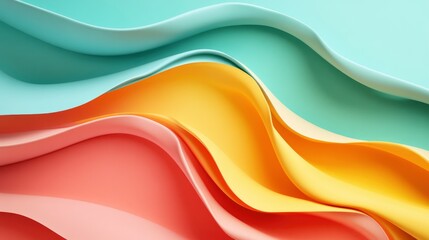 Obraz premium Summer colors in wavy sheets on a mint background. Abstract bright backdrop , ai