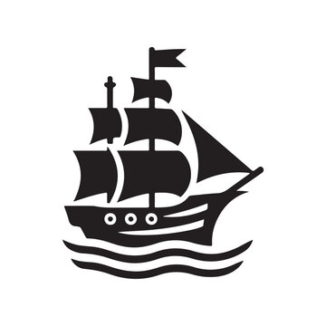 recommend clip art: pirate ship vector icon, logo template, silhouette of a old boat