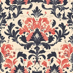 Damask Pattern in Red and Blue