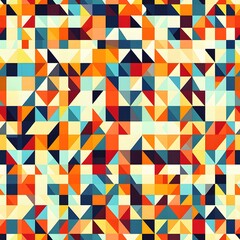 Colorful Geometric Pattern with Squares and Triangles.