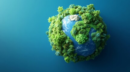 Conceptual artwork of a blue and green planet with detailed natural elements like forests and rivers, suitable for a global environment-themed card