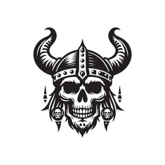 skull in horns with Vikings skull vector, art silhouette logo design black and white 