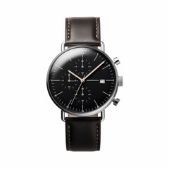 Stylish Black Leather Strap Wristwatch with Chronograph and Date Display - Contemporary Men's Accessory