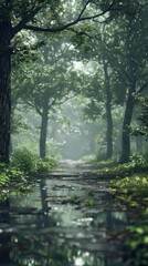 Obraz premium Serene Rainy Forest. Nature-inspired concept