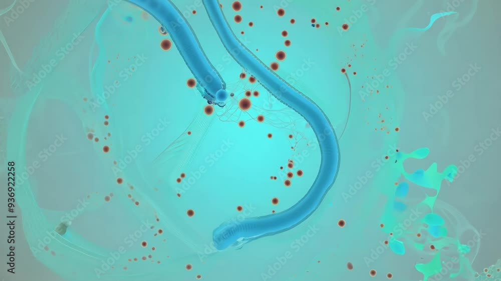 Poster animation showing cellular interactions and processes within a biological environment