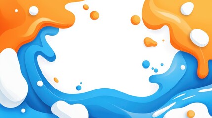 Vibrant orange and blue splash design brings a modern touch with playful textures and a fun cartoon vibe.
