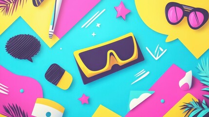 Eyecatching multicolor graphic design blends nostalgia with playful motion, creating a vibrant abstract visual experience.