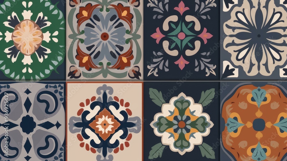 Poster explore unique tile designs and diverse patterns influenced by cultures and styles from around the w