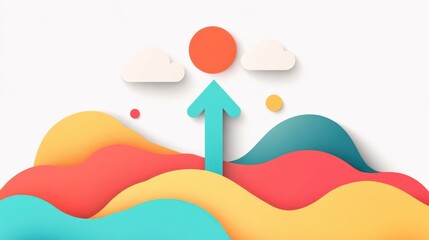 A sleek, flat design featuring an upward arrow on a textured blue background, symbolizing growth and success.