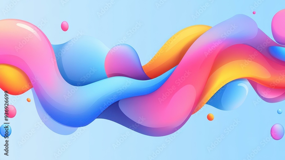 Poster explore a vibrant world of futuristic design with playful textures and fluid forms that captivate th