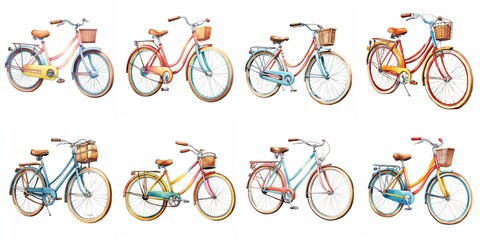 Fototapeta premium Colorful Retro Bicycles Illustration for Vintage Design Projects and Bicycle Enthusiasts