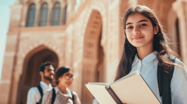 With books in their arms and in front of historic buildings, Dubai college students look at the camera with calm and confident eyes, showing their longing for campus life and thirst for knowledge.