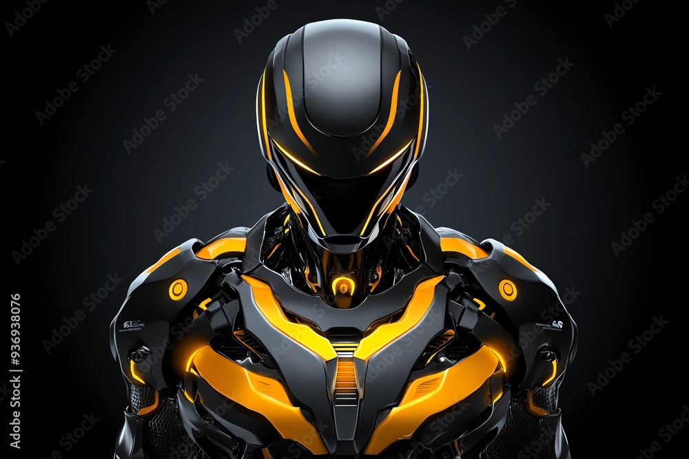 Aufkleber Futuristic robot design with sleek lines and a striking black and yellow color scheme, showcasing advanced technology and innovation.