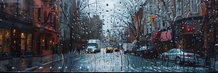 Rainy day perspective through a window