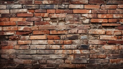 Detailed background of rough, textured brick wall with mortar