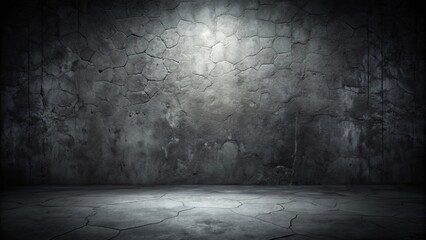 Dark and ominous black wall background with cement or stone texture, perfect for horror and Halloween themes