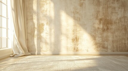 Paper wallpaper on the walls of beige house with a scratch pattern. Abstract background, pastel cream colored vintage carpet, soft wrinkled pattern with golden faded lines on luxury bedroom, ai