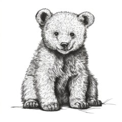 Fototapeta premium Adorable Bear Cub Illustration â€“ Detailed Black and White Drawing of a Cute Baby Bear