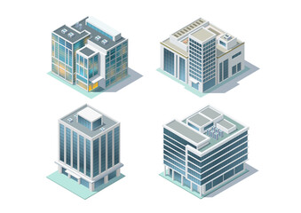 Set of isometric modern building.