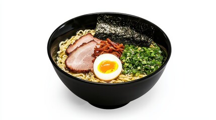 Delicious Japanese Ramen Noodle Soup with Pork  Egg  Seaweed and Green Onions