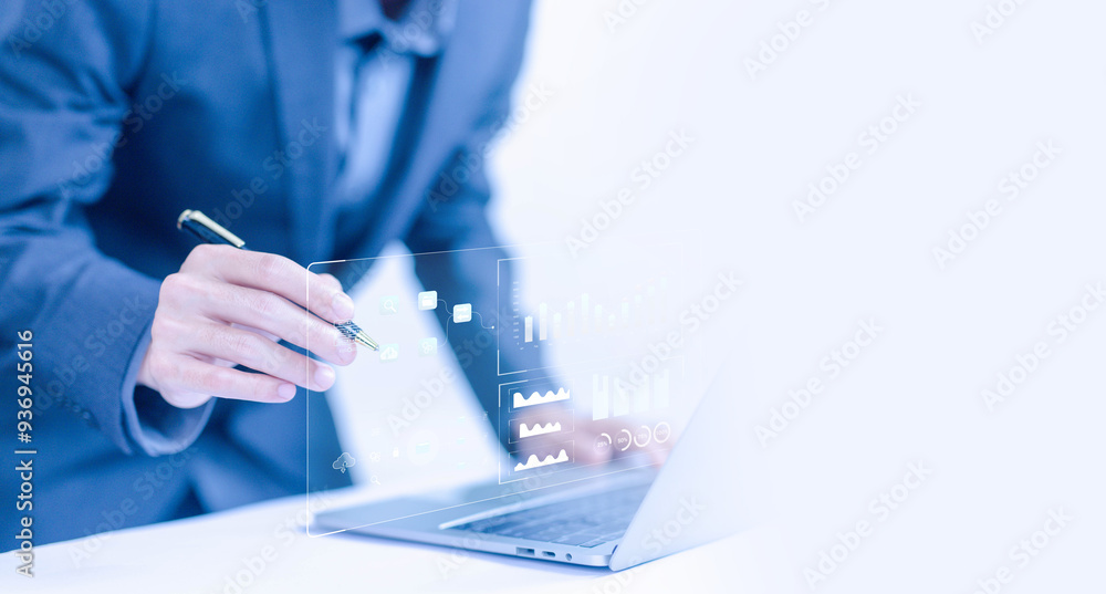 Poster analyst reports analytics business. concept of managing the system database, and research on platfor